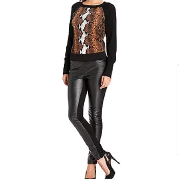 ECI Pants - ECI Black Faux-Leather Stretch Panel Pull-on Leggings Pants Sz: S